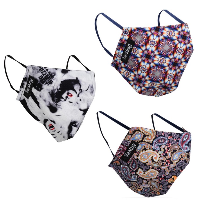 Set 3 masti pentru adulti, The Masg , bumbac organic, multicolor, 2 straturi