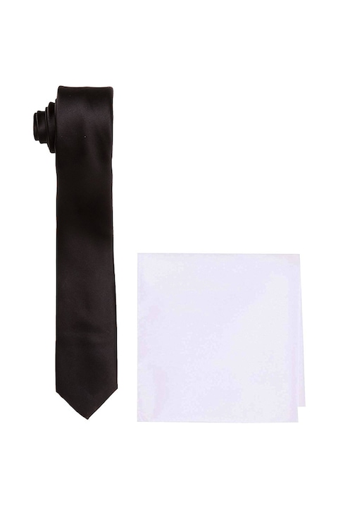 Set cravata si batista barbati Manhattan , negru/alb, 144 cm lungime cravata