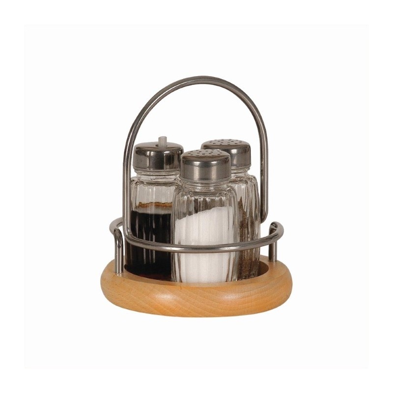 Set condimente 3 piese pe suport de lemn