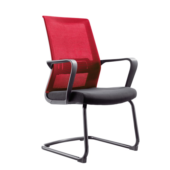 Set de 2 scaune, RFG REAL FEEL GOOD, Smart M, Visitor, Material textil si plasa, Negru/Rosu