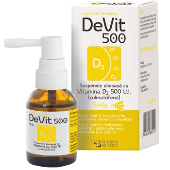 DeVit 500 Suspensie uleioasă cu Vitamina D3 500 U.I. spray, 20 ml DeVit 500 Suspensie uleioasă cu Vitamina D3 500 U.I. spray, 20 ml