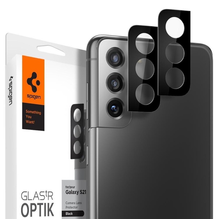 Стъклен протектор Spigen Optik.Tr Camera Lens за Samsung Galaxy S21+ Plus, черен