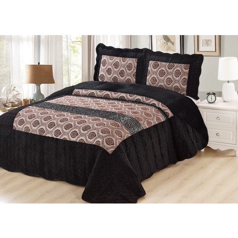 Cuvertura de pat + 2 Fete de Perna – Pat 2 Persoane – din catifea , culoare negru