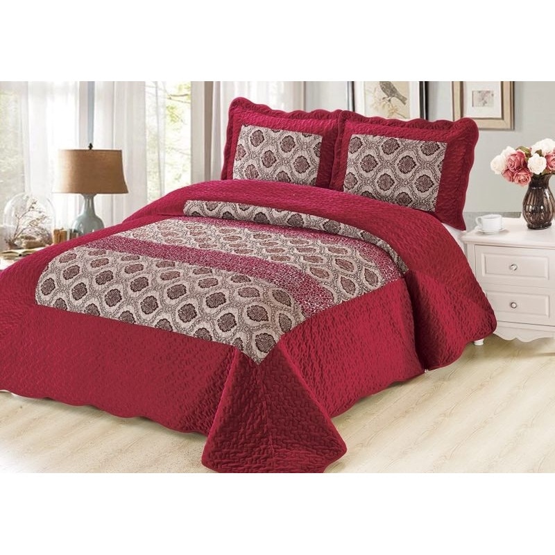 Cuvertura de pat + 2 Fete de Perna – Pat 2 Persoane – din catifea , culoare bordo