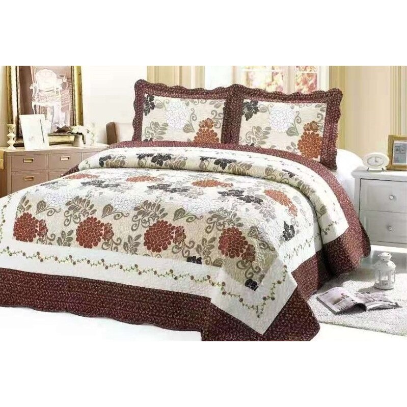 Cuvertura de pat din finet , imprimata, 3 piese , culoare grena