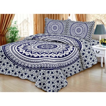 Cuvertura de pat din finet , imprimata, 3 piese , culoare albastru/gri Cuvertura de pat din finet , imprimata, 3 piese , culoare albastru/gri