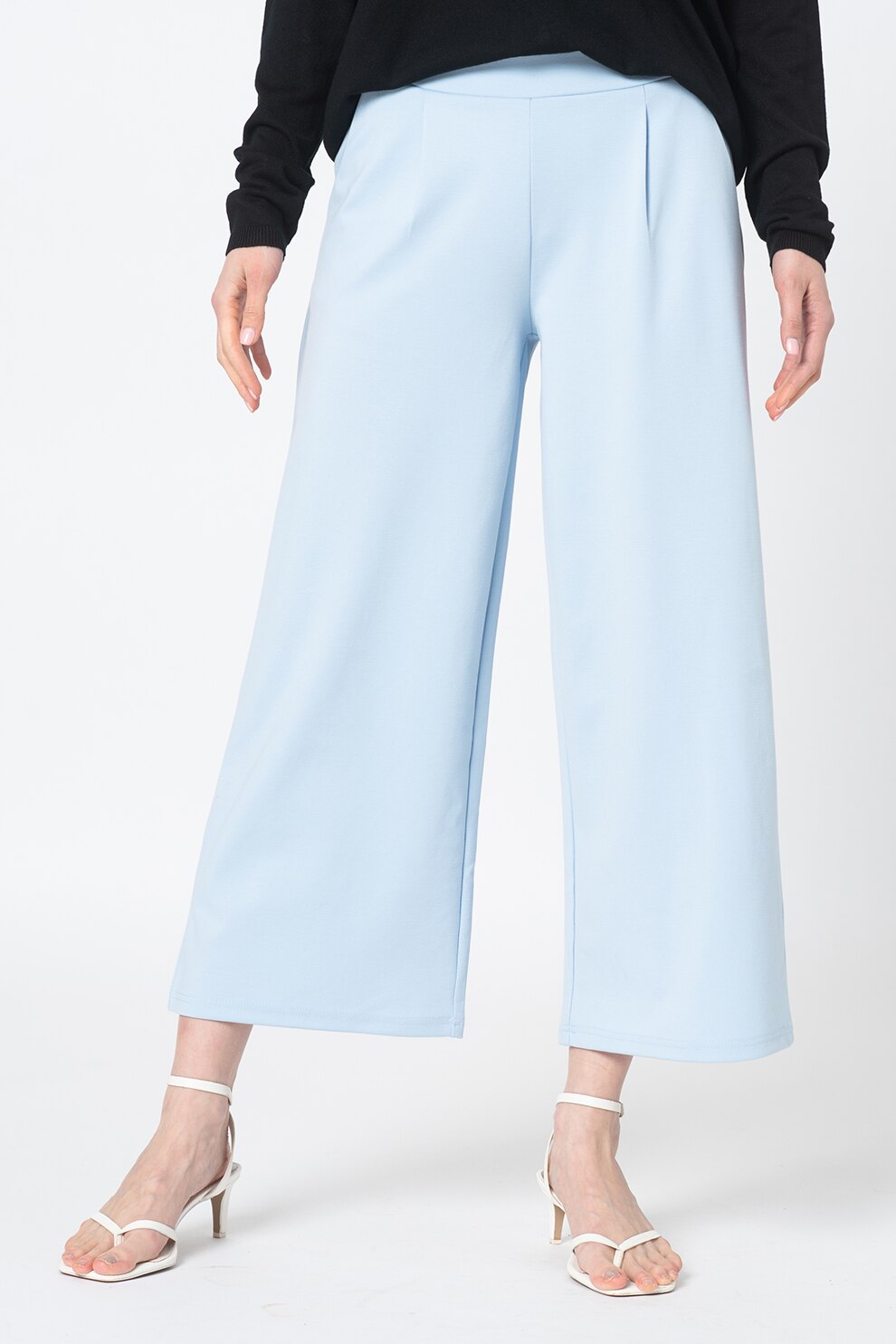 ICHI, Pantaloni crop cu croiala ampla Kate, Albastru lavanda