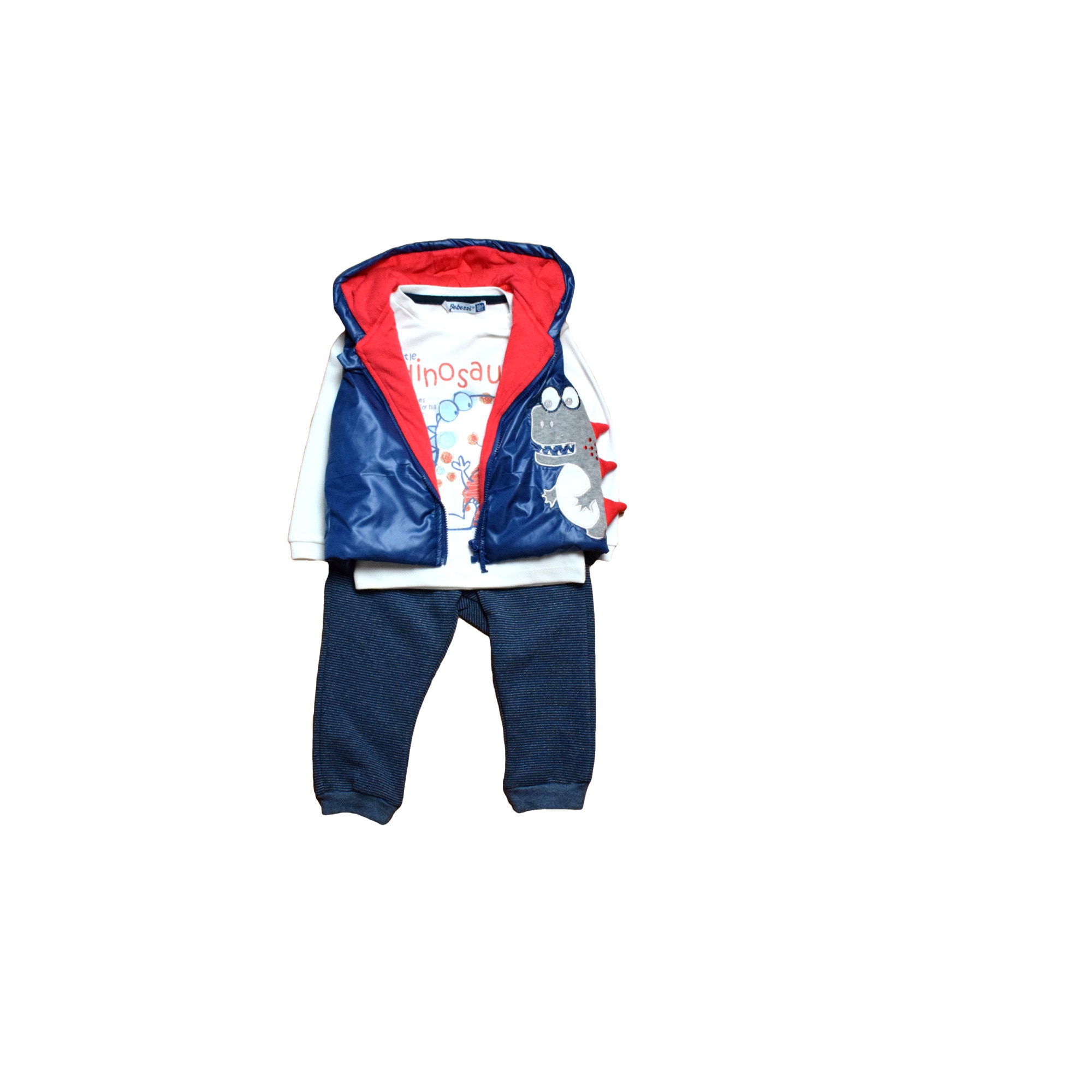 Compleu copii cu crocodil, Bebessi, alb/bleumarin