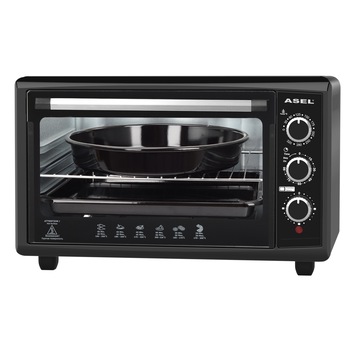 Cuptor electric Asel, 40 Litri, 1300W, Gratar, Tava rotunda, Tava dreptunghiulara, Negru Cuptor electric Asel, 40 Litri, 1300W, Gratar, Tava rotunda, Tava dreptunghiulara, Negru