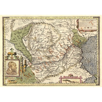 O reprezentare straveche a Daciei si Moesiei, harta A3, prelucrare dupa versiunea originala din 1595 O reprezentare straveche a Daciei si Moesiei, harta A3, prelucrare dupa versiunea originala din 1595