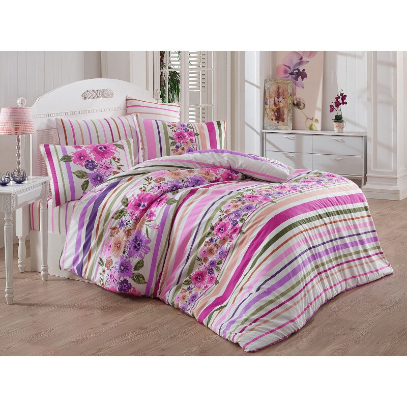 Lenjerie pat 3 piese, bumbac 100% ranforce,1 persoana, Bahar Home, Carolin Lilac