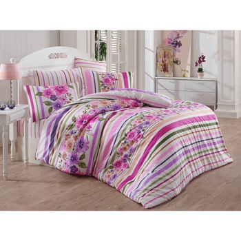 Lenjerie pat 3 piese, bumbac 100% ranforce,1 persoana, Bahar Home, Carolin Lilac Lenjerie pat 3 piese, bumbac 100% ranforce,1 persoana, Bahar Home, Carolin Lilac
