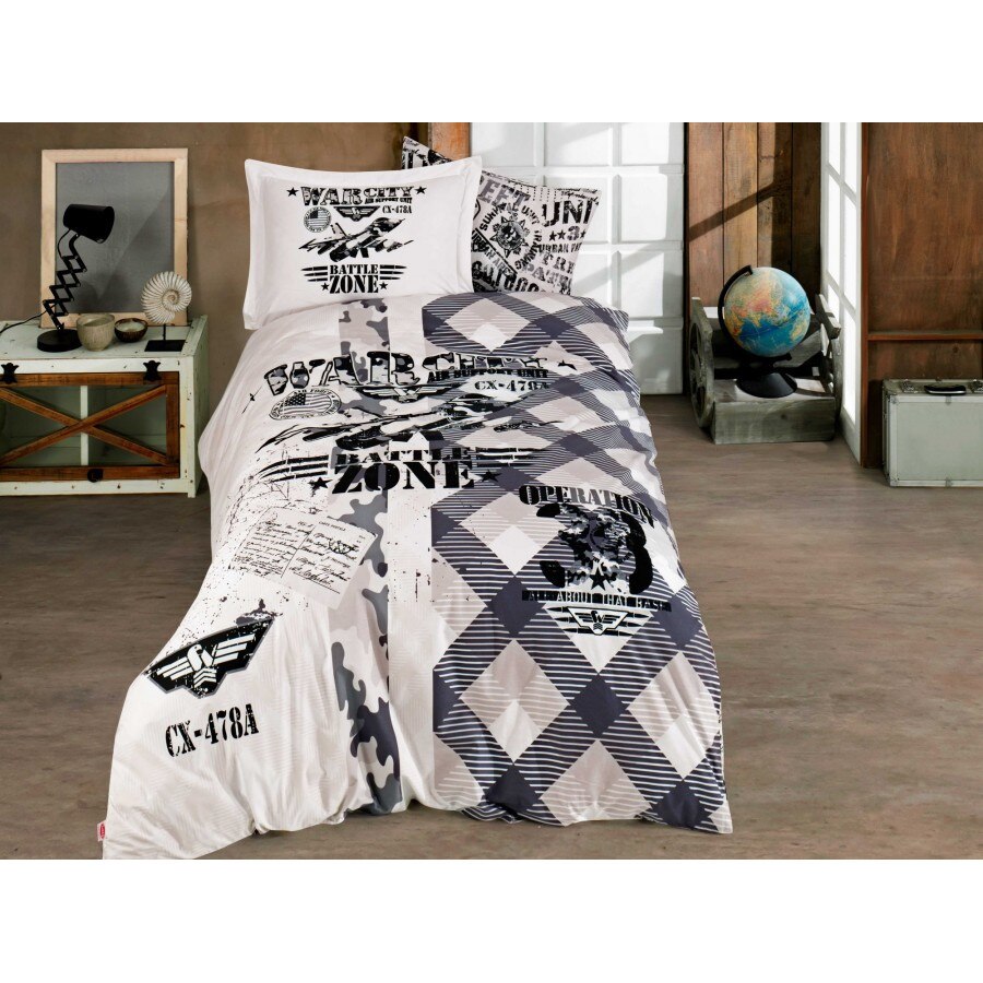 Lenjerie pat 1 persoana bumbac 100% poplin, 3 piese, Hobby Home, Sky Force Gri