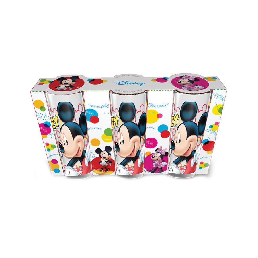 Set 3 pahare, Disney, Model Mickey Mouse, Sticla, 270 ml, Multicolor