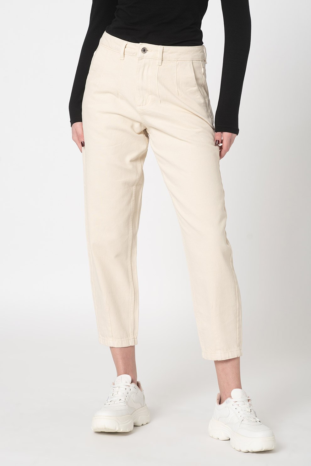 b.young, Blugi crop conici cu talie inalta Kathinka, Crem