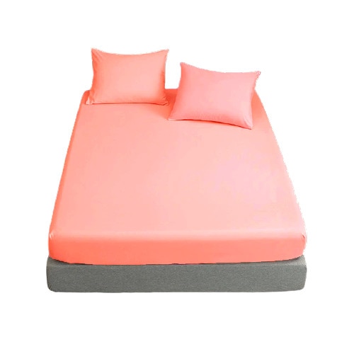 Set lenjerie 3 piese, format din cearceaf de pat cu elastic + 2 fete perne, Metru Patrat, de culoare roz pal, pentru saltea de 200/200