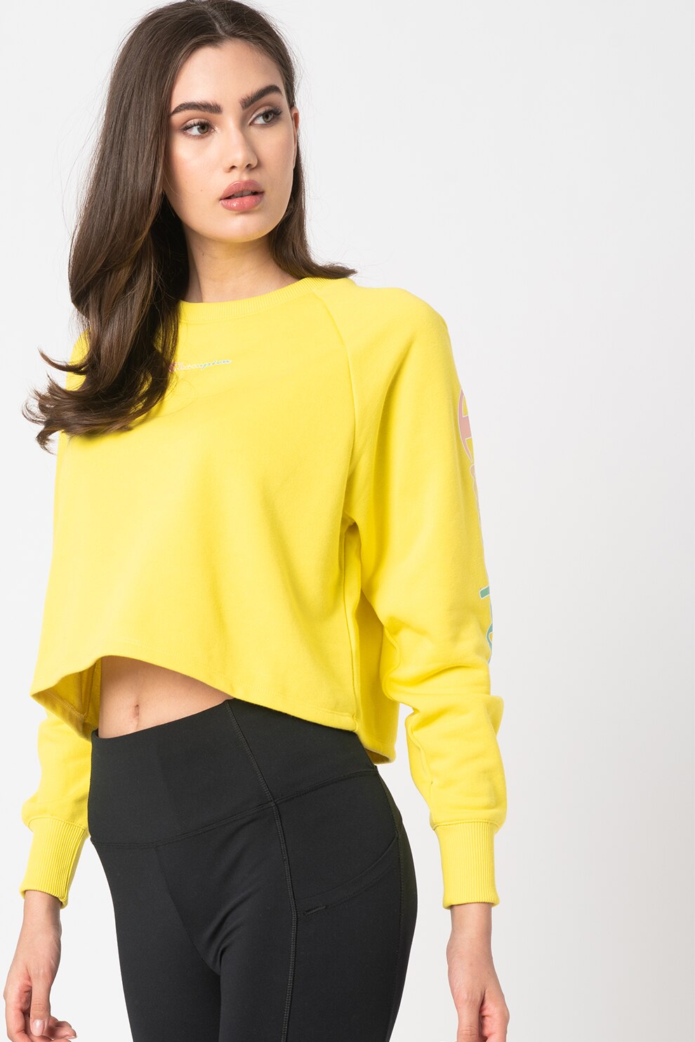 Champion, BLuza sport crop cu maneci raglan, Galben