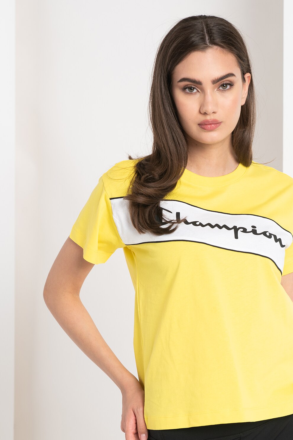 Champion, Tricou de bumbac cu imprimeu logo, Galben