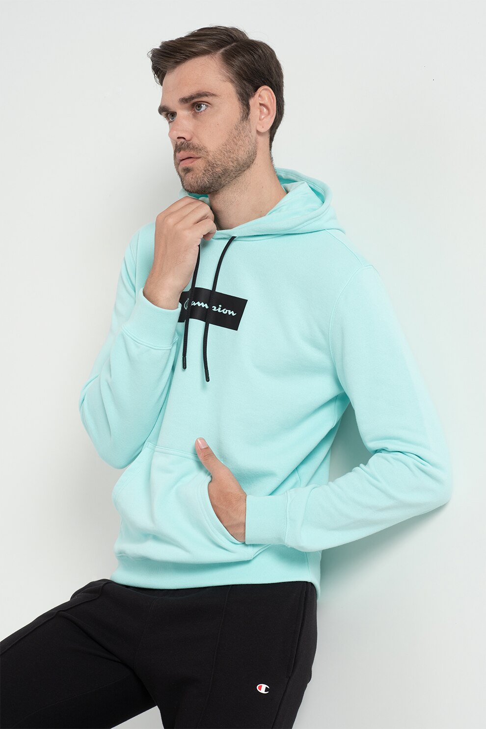 Champion, Hanorac cu imprimeu logo, Albastru pastel