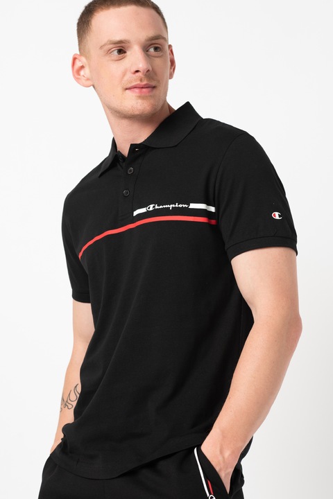 Champion, Tricou polo cu imprimeu logo contrastant European Classics, Negru, M