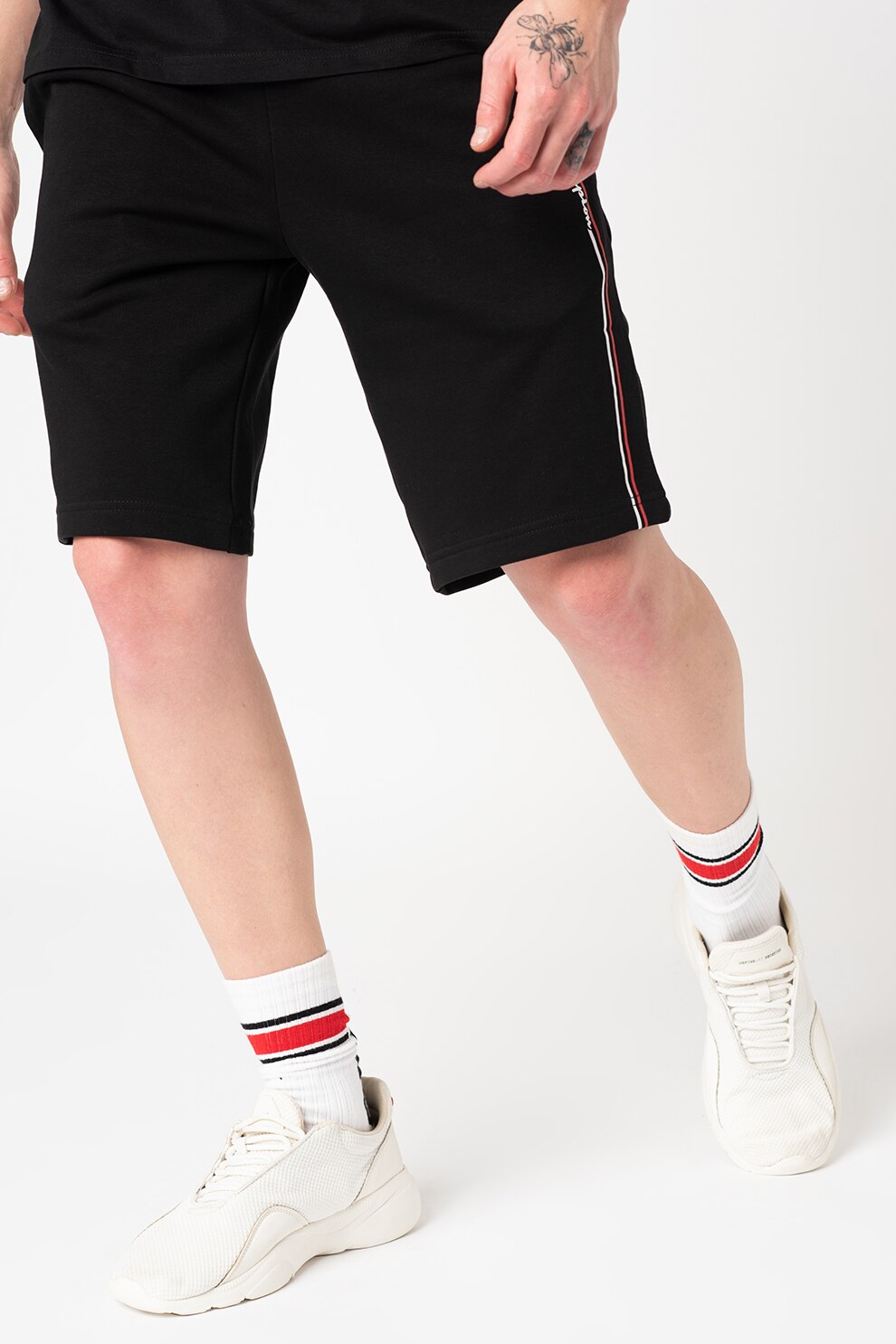 Champion, Bermude sport cu imprimeu logo European Classics, Negru, 2XL