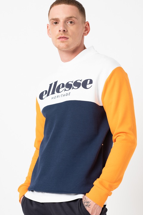 ELLESSE, Bluza sport cu model colorblock si imprimeu logo Superstar, Bleumarin/Alb/Oranj, L