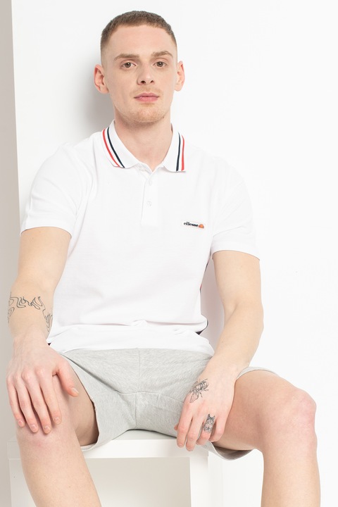 ELLESSE, Tricou polo cu accente cu model in dungi, Alb, M