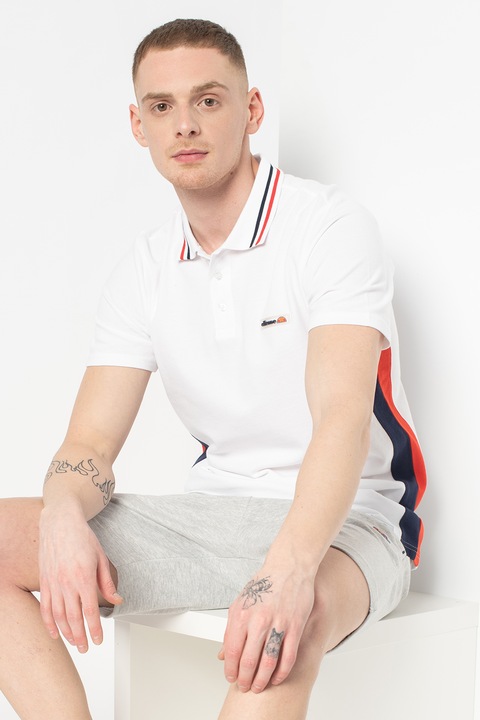 ELLESSE, Tricou polo cu accente cu model in dungi, Alb, M