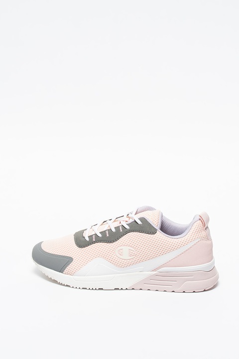 Champion, Pantofi sport din plasa cu garnituri din piele ecologica Lena, Roz pastel/Gri, 38