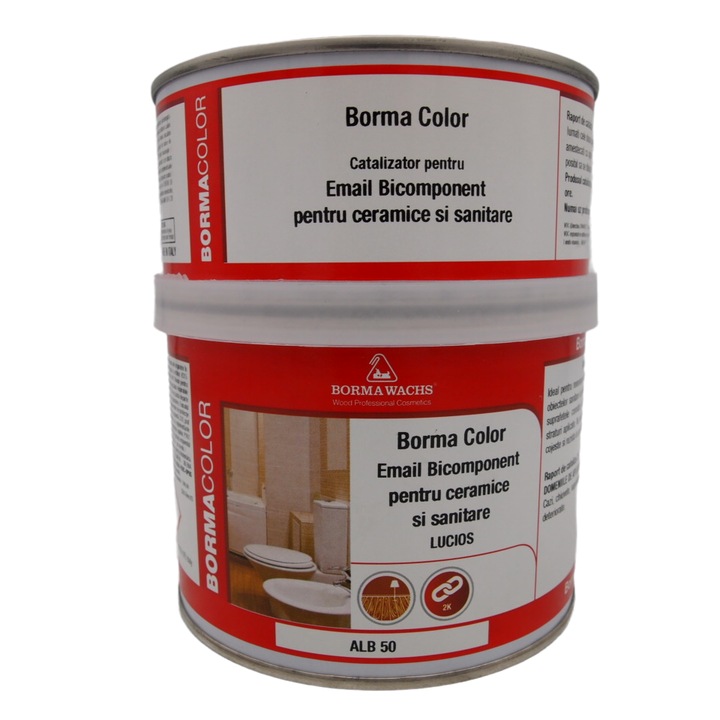 Kit Email bicomponent pentru ceramice si sanitoare, Borma Wachs, 0,75 l, alb lucios