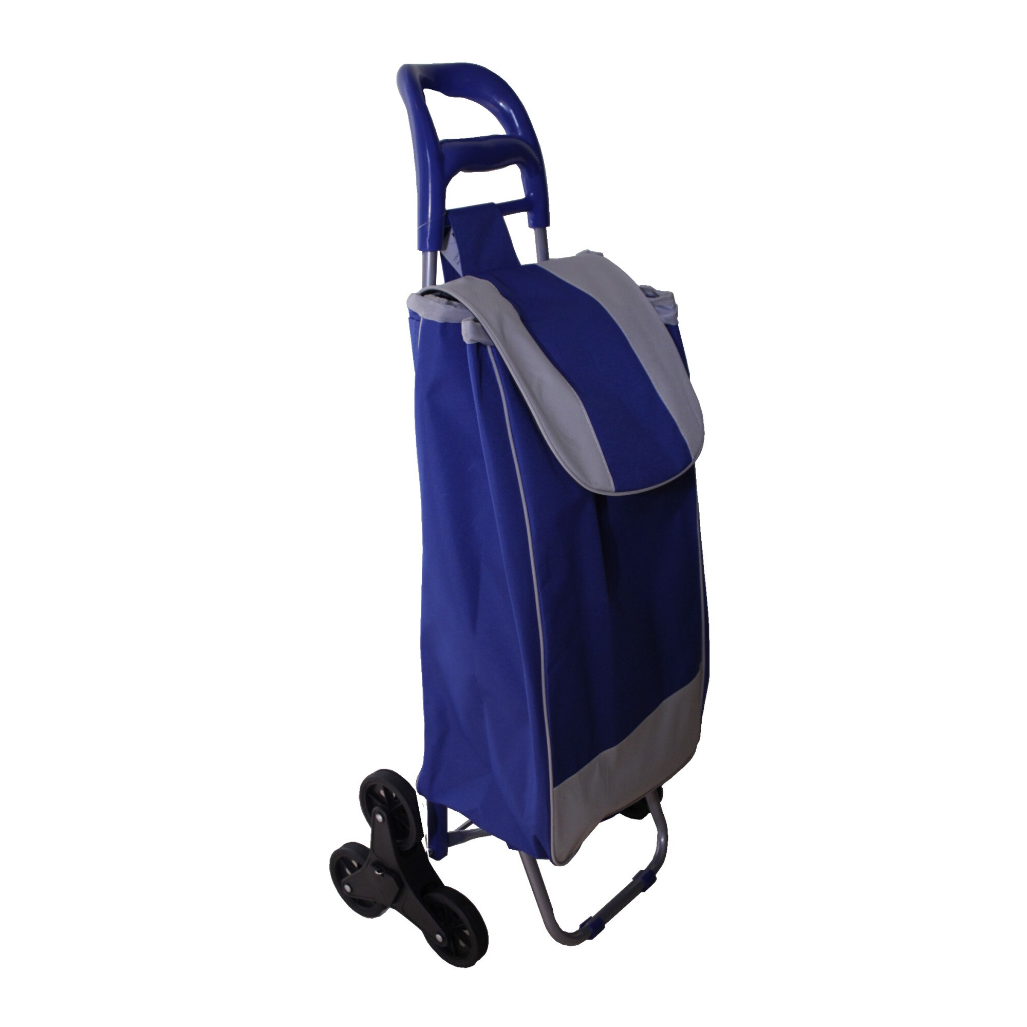 Carut aluminiu piata albastru, cu 3 roti si sac,faciliteaza urcarea ...