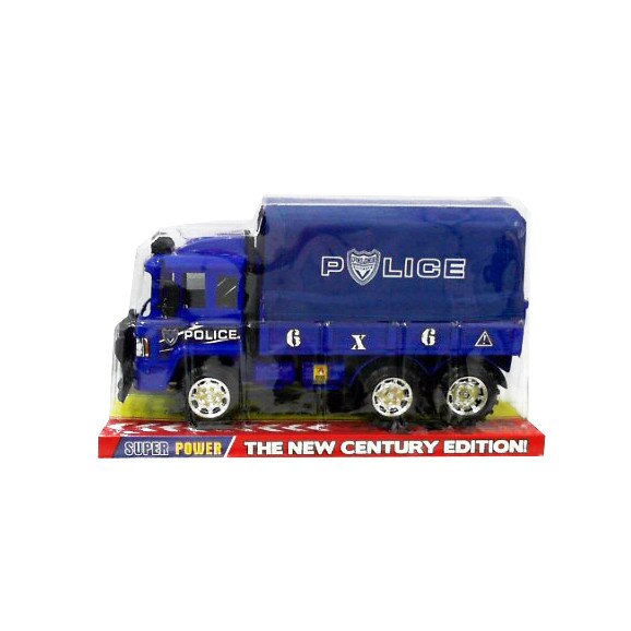 Camion politie cu prelata, albastru, 32 cm