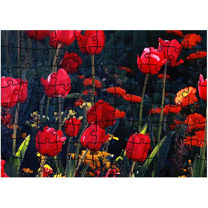 Puzzle Heartwork 96 piese, Lalele in gradina, Latime 40,5 cm x Inaltime 28,7 cm