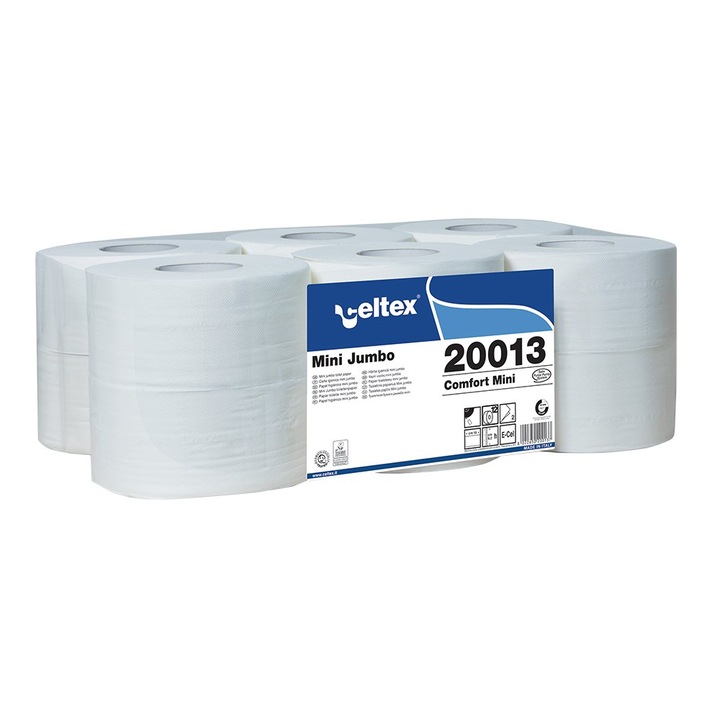WC-papír, Celtex, Mini Jumbo 20013, 2 rétegű, fehér, 130 m, 12 tekercs/készlet