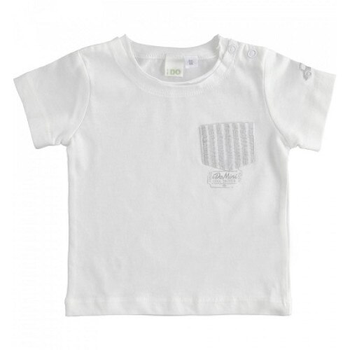 Tricou baieti Ido alb cu buzunar cu dungi, Alb