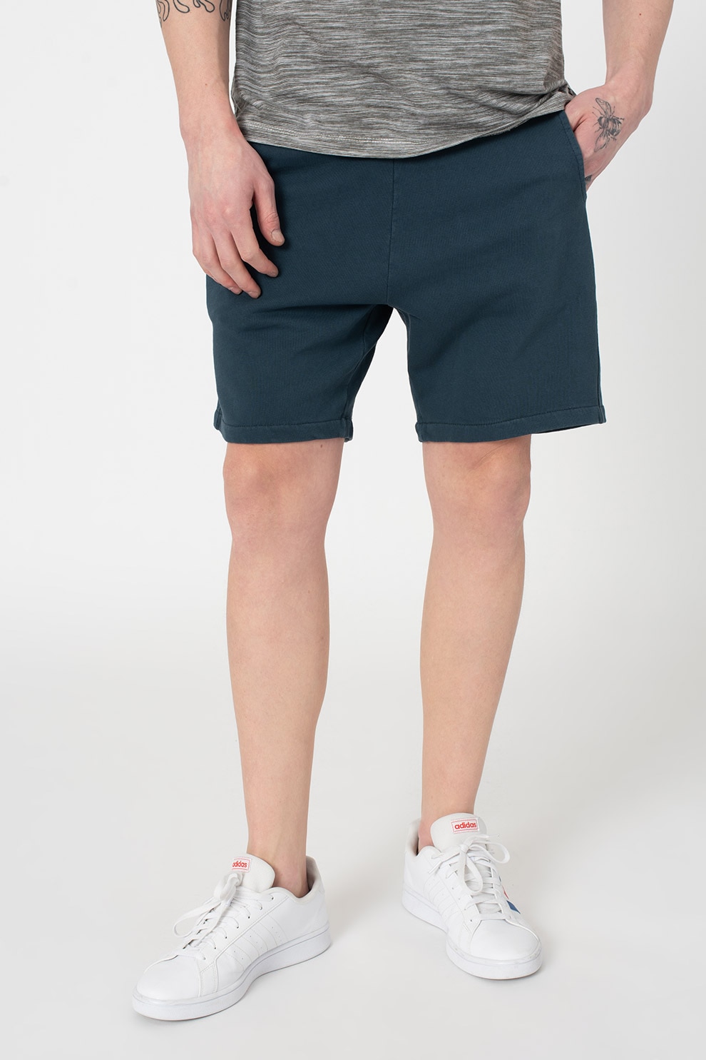 BLEND, Pantaloni scurti cu snur in talie, Albastru inchis, L