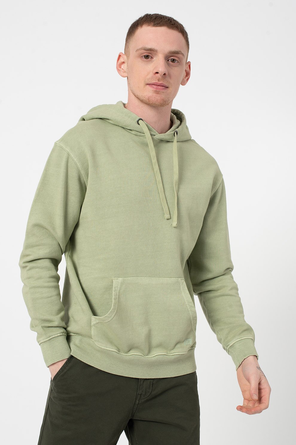 BLEND, Hanorac cu buzunar kangaroo si snur, Verde sparanghel