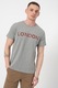 BLEND, Tricou cu decolteu la baza gatului si imprimeu text, Gri melange/Rosu, M