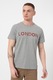 BLEND, Tricou cu decolteu la baza gatului si imprimeu text, Gri melange/Rosu, M