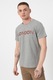 BLEND, Tricou cu decolteu la baza gatului si imprimeu text, Gri melange/Rosu, M