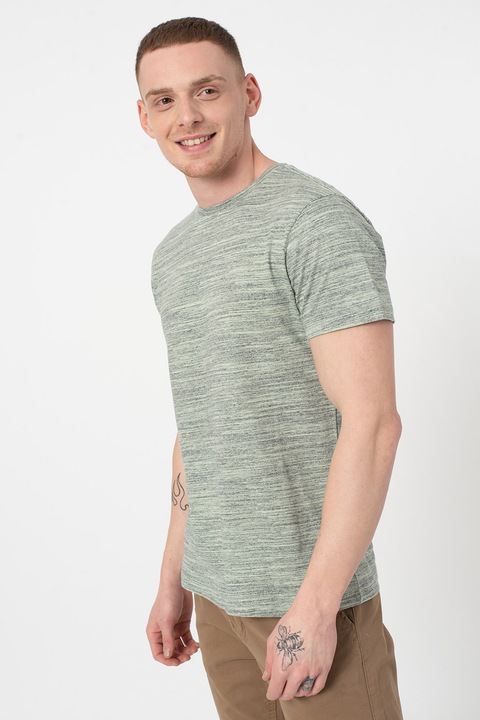 BLEND, Tricou cu decolteu la baza gatului, Verde melange/Gri, S