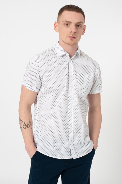 BLEND, Camasa cu maneci scurte si imprimeu, Alb/Bleumarin, L