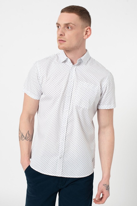 BLEND, Camasa cu maneci scurte si imprimeu, Alb/Bleumarin, L