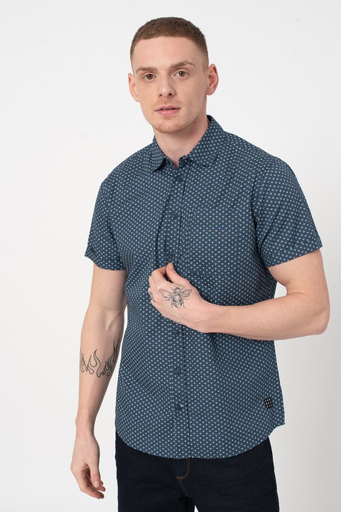 BLEND, Camasa cu maneci scurte si imprimeu, albastru inchis/alb, M