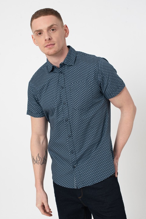 BLEND, Camasa cu maneci scurte si imprimeu, albastru inchis/alb, M
