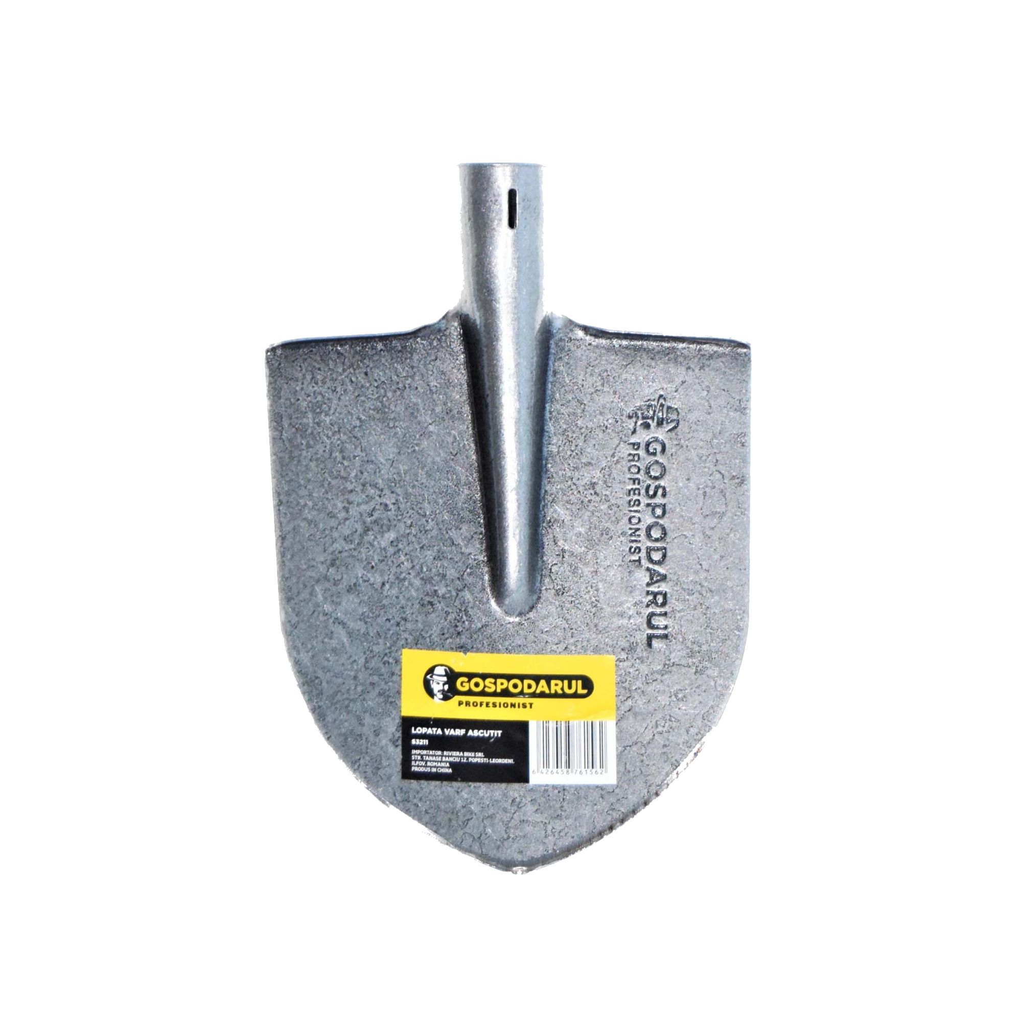 Lopata de gradinarit, cu varf ascutit, fara coada, gri
