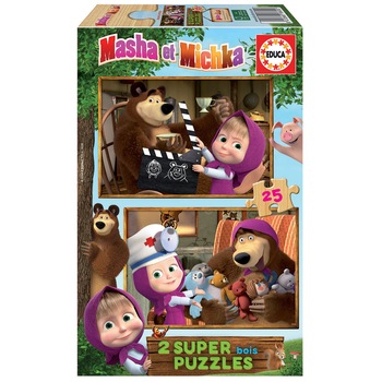 Puzzle 2 in 1 Educa - Masha and The Bear, 2x25 piese Puzzle 2 in 1 Educa - Masha and The Bear, 2x25 piese