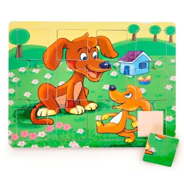 Puzzle lemn - Catelusi, 12 piese