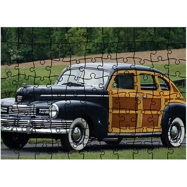 Puzzle Heartwork 96 piese, 1947 Nash Ambassador Six Super Suburban Woodie Sedan, Latime 40,5 cm x Inaltime 28,7 cm