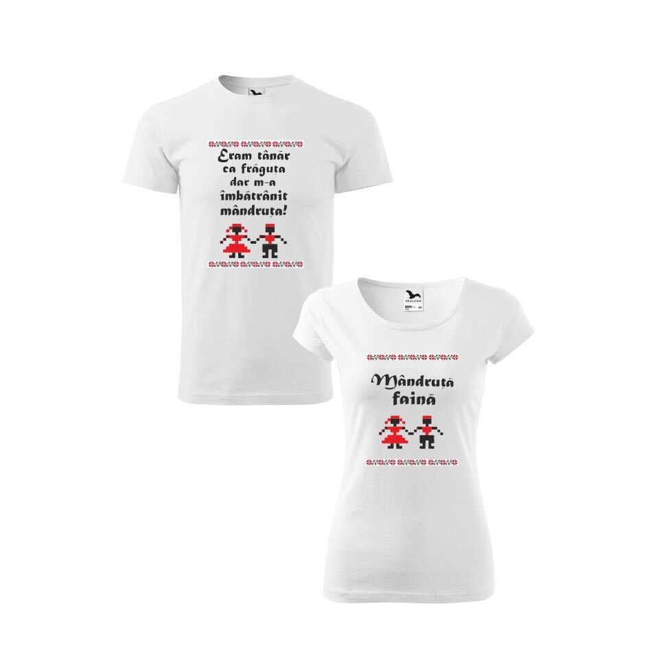 Set 2 tricouri El & Ea Mandruta Faina, Malfini, Alb, M